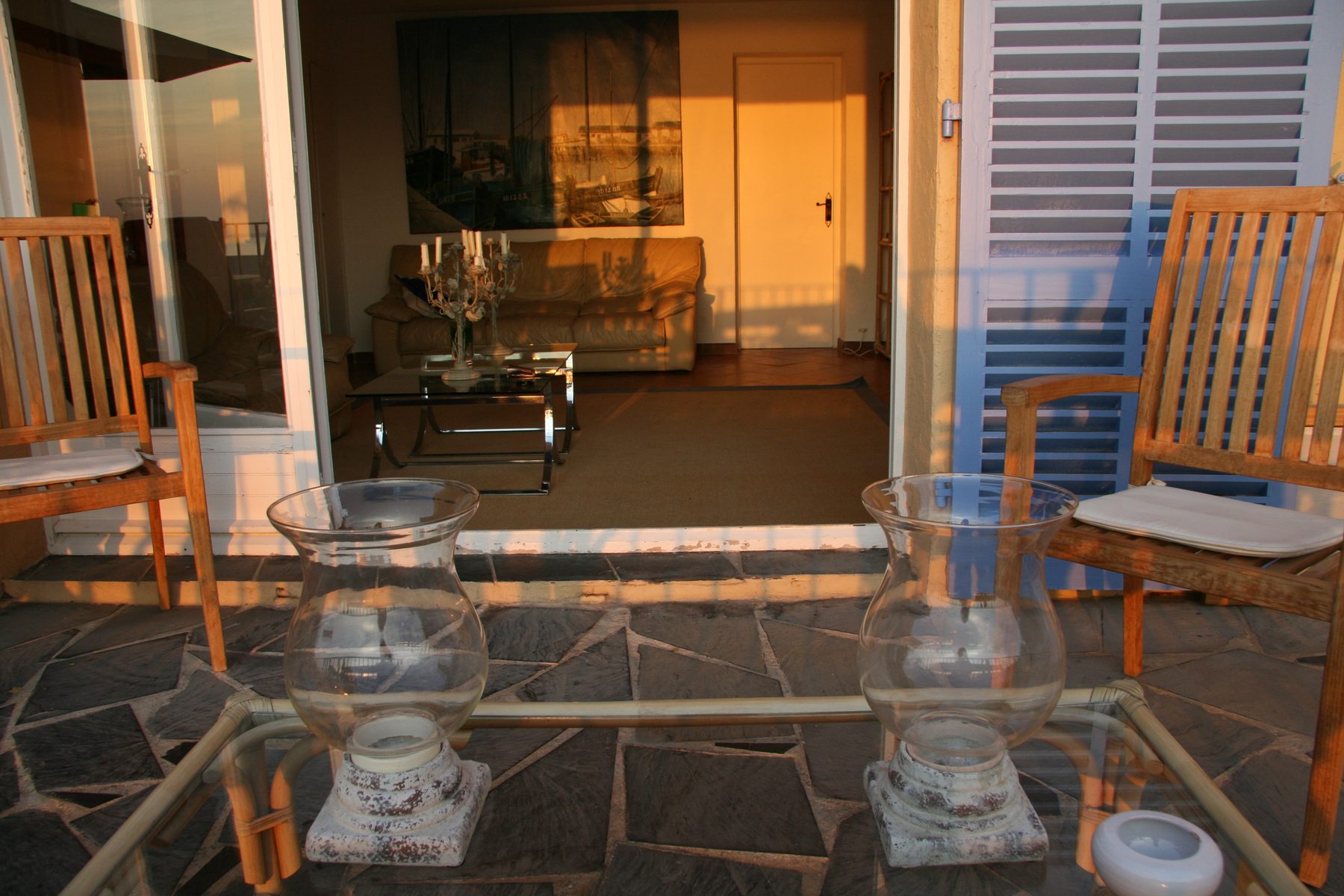 Looking from the terrace into the living room
