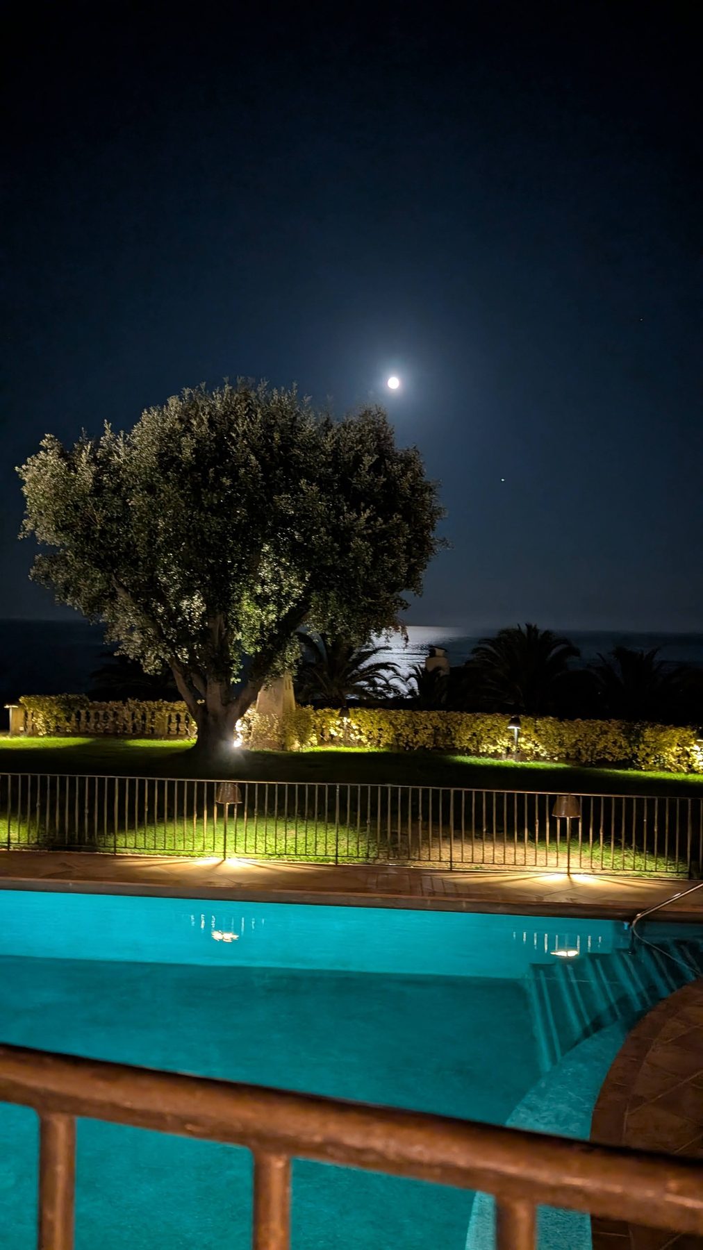 Moon over the sea from the Winter Club restaurant terrace