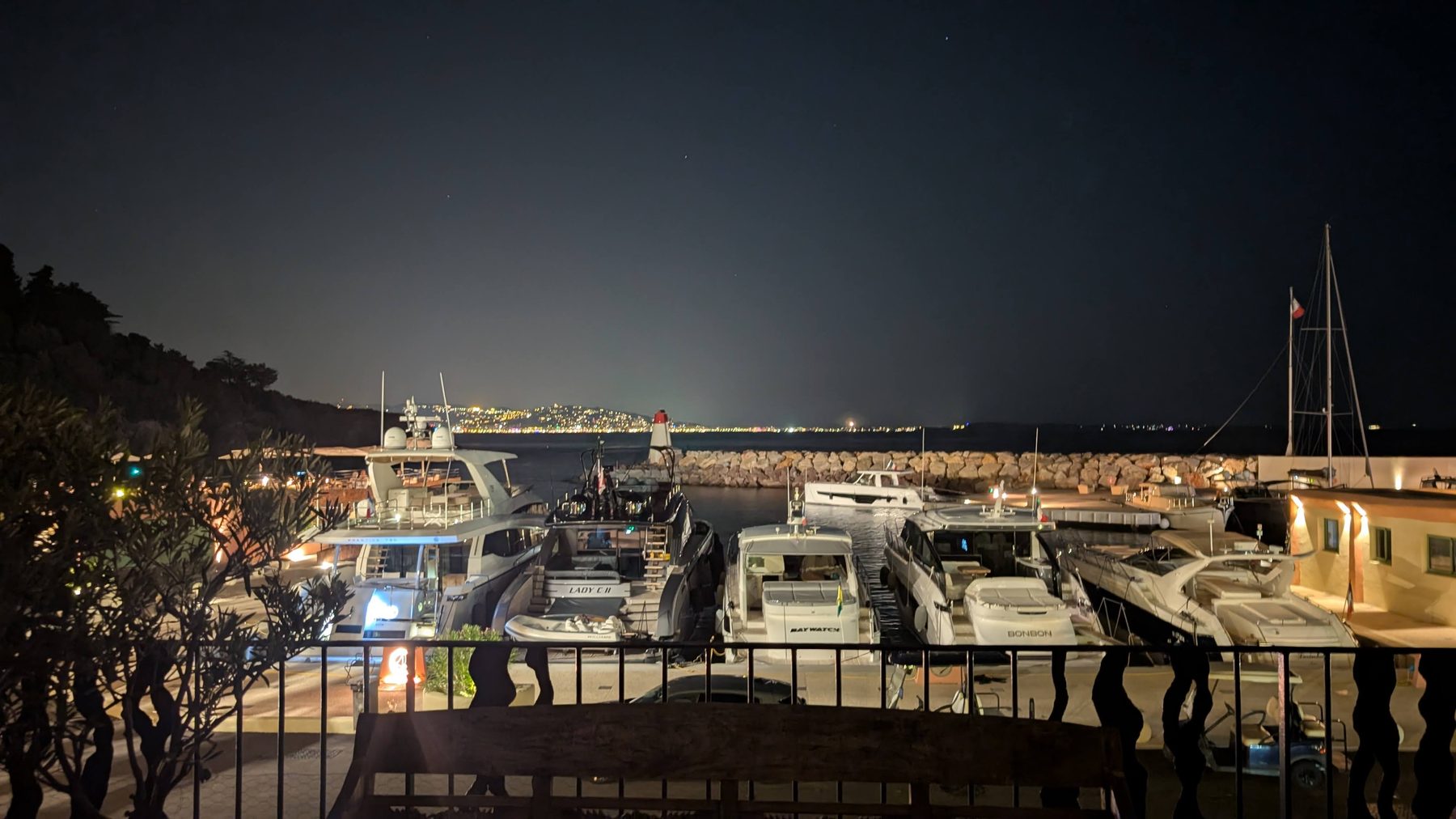 Night view of the marina and Cannes lights from the apartment