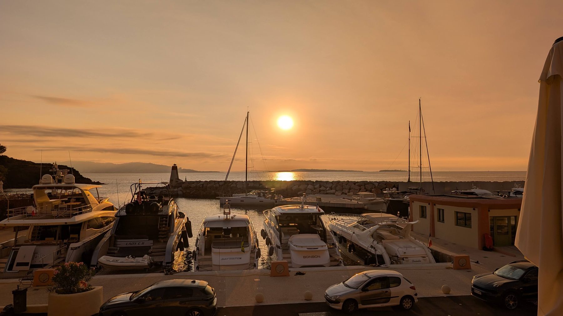 Sunrise over the jetty from the apartment terrace
