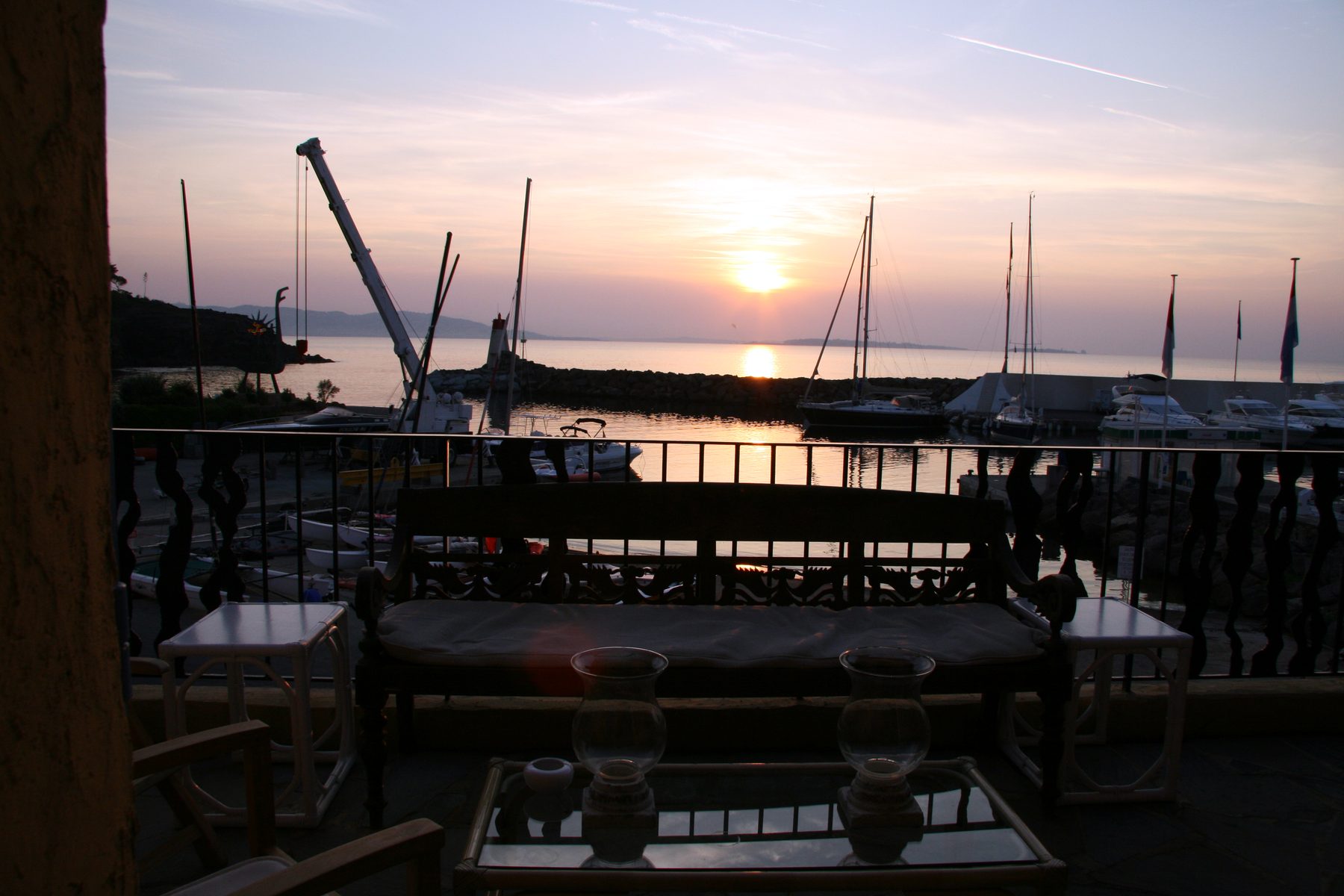 Twilight from the apartment terrace over Port La Galère harbour